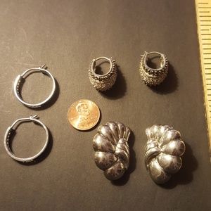 Three pair of sterling silver earrings, 925, cz